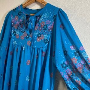 LORAC Blue Floral Long Sleeve Dress